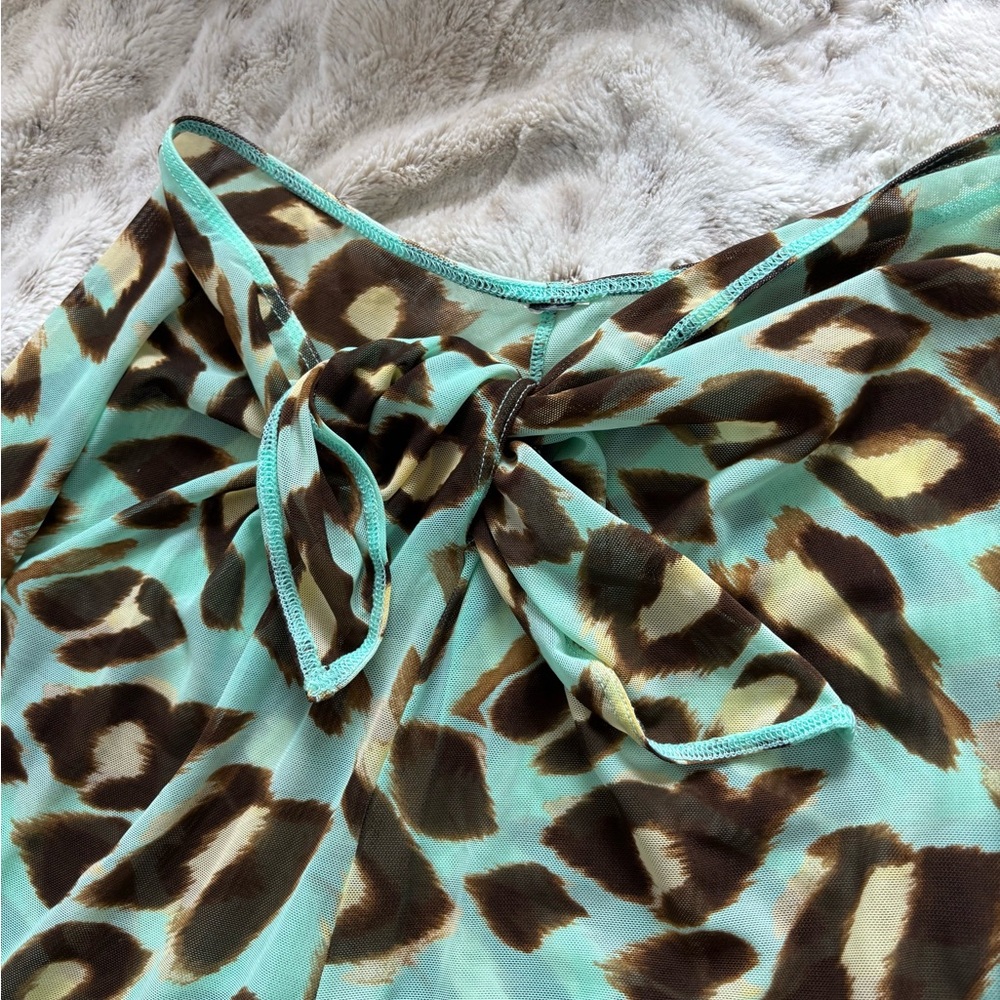 Sheer Turquoise and Leopard Beach Coverup Pants. Tie V Front. Size Small/Medium